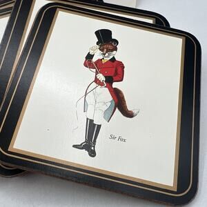 Set 4 Vintage Pimpernel Sir Fox Drink Coasters Barware Top Hat England Cork 4"